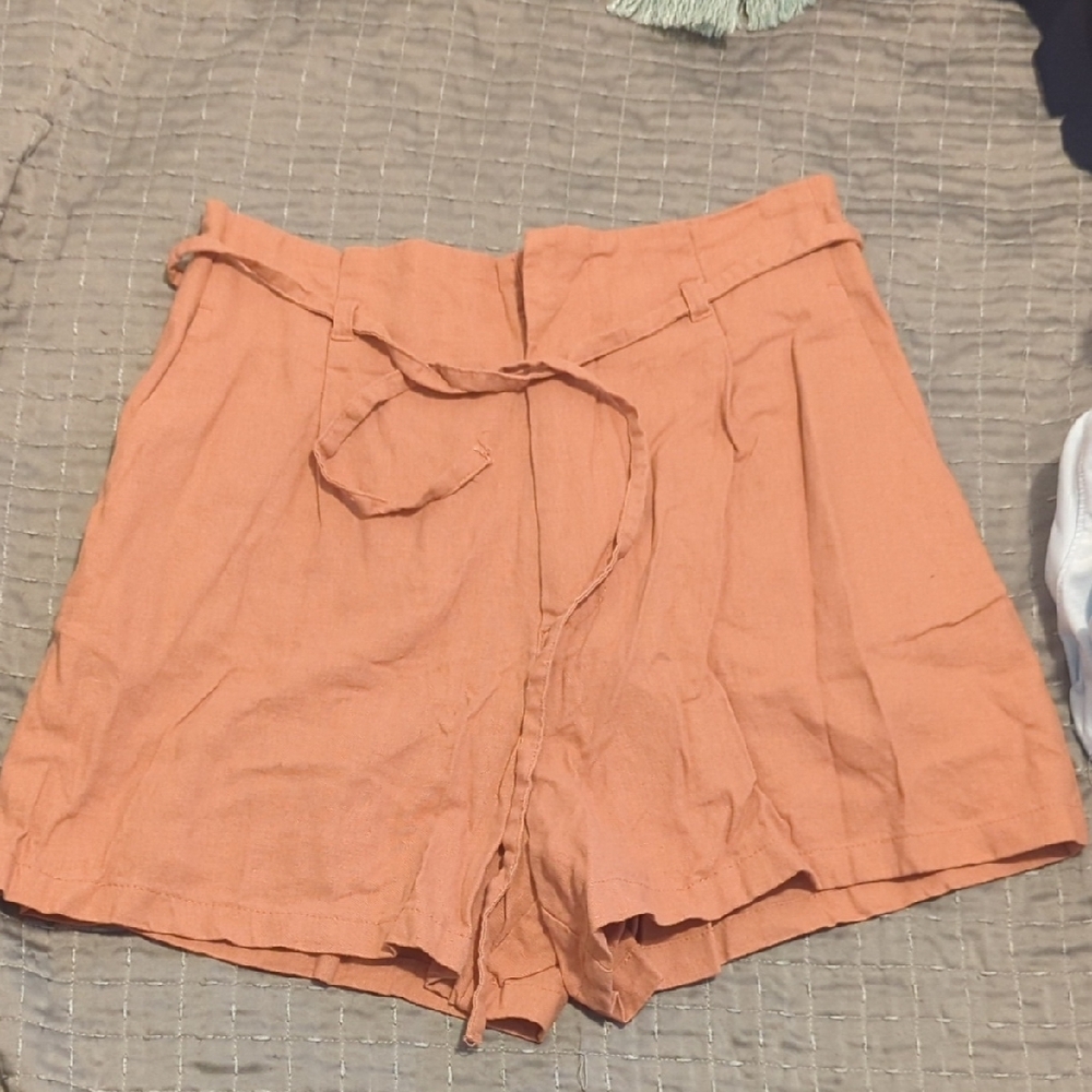 Love Tree Orange High Waist Shorts with Tie Belt